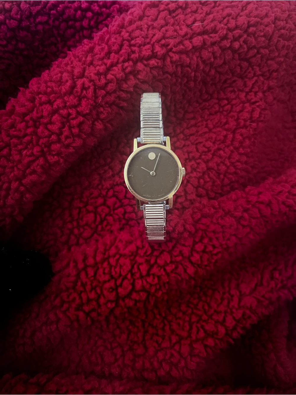 Movado Silver Watch with Black Dial